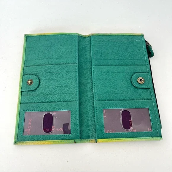 ANUSCHKA Multicolor Hand Painted Leather Wallet w Shoulder Bag Crossbody Satchel - Picture 15 of 16